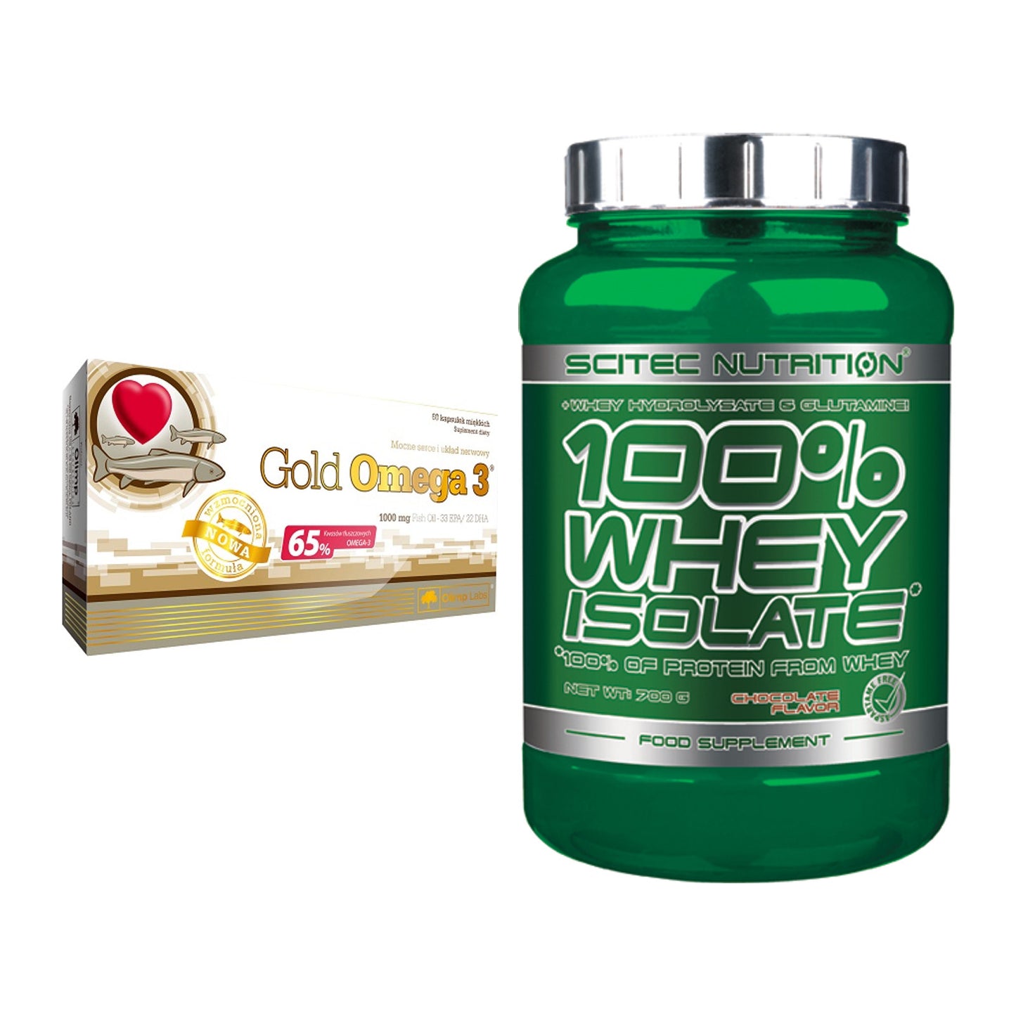 Diät-Duo: Olimp Omega 3 Gold Edition + Scitec Whey Isolate – alle enthaltenen Artikel