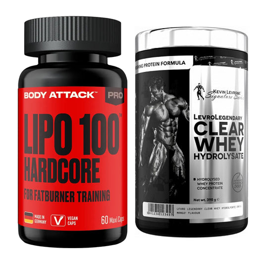 Diät-Duo: Body Attack LIPO 100-HARDCORE + Kevin Levrone Clear Whey – alle enthaltenen Artikel