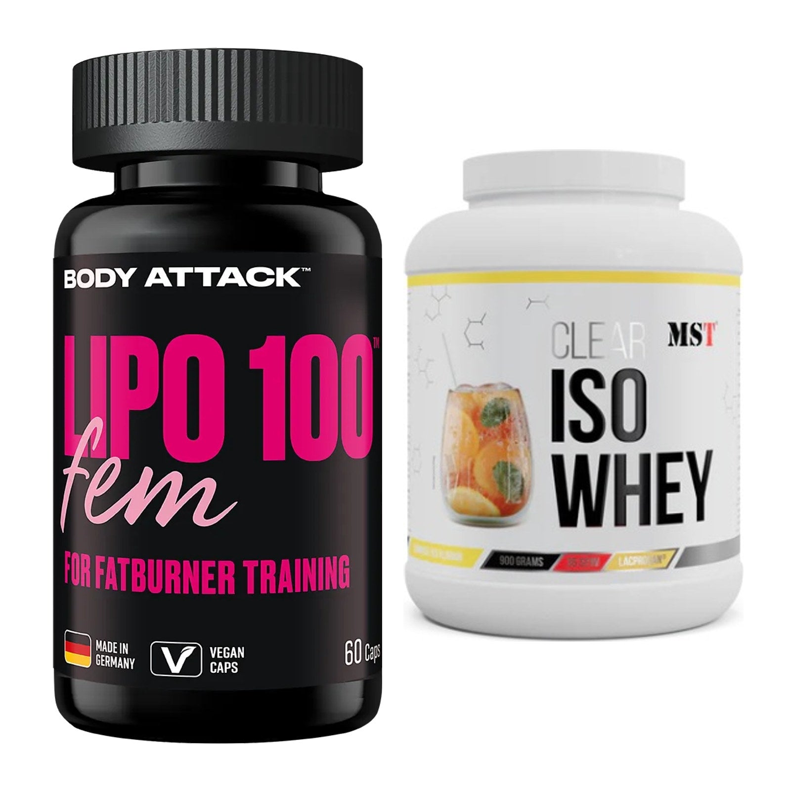 Diät-Duo: Body Attack Lipo 100 Fem + MST Iso Clear – alle enthaltenen Artikel