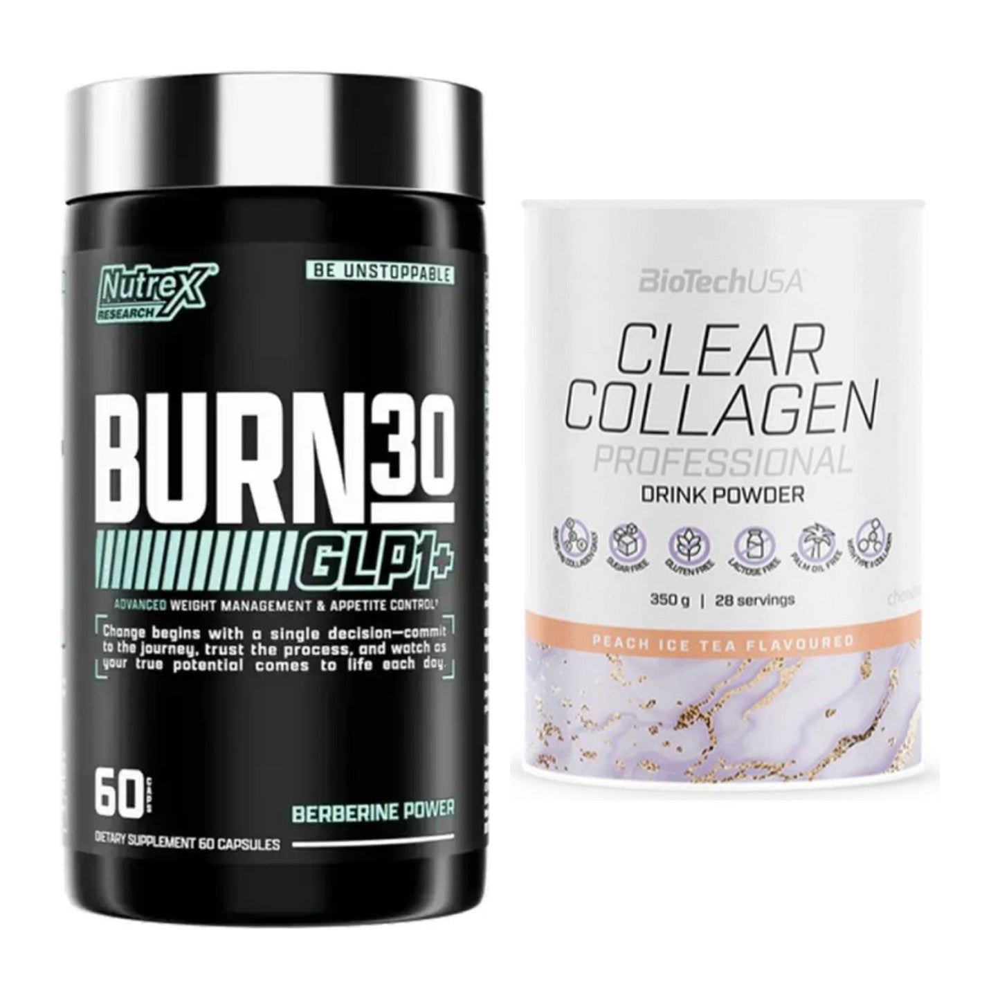 Diät-Duo: Nutrex Burn 30 GLP1+ Control + BioTech Clear Collagen – alle enthaltenen Artikel