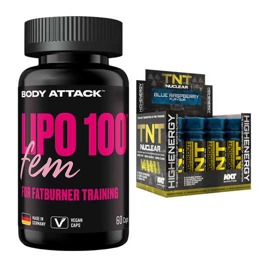 Diät-Duo: Body Attack Lipo 100 Fem + NXT Nutrition TNT Nuclear Shots – alle enthaltenen Artikel