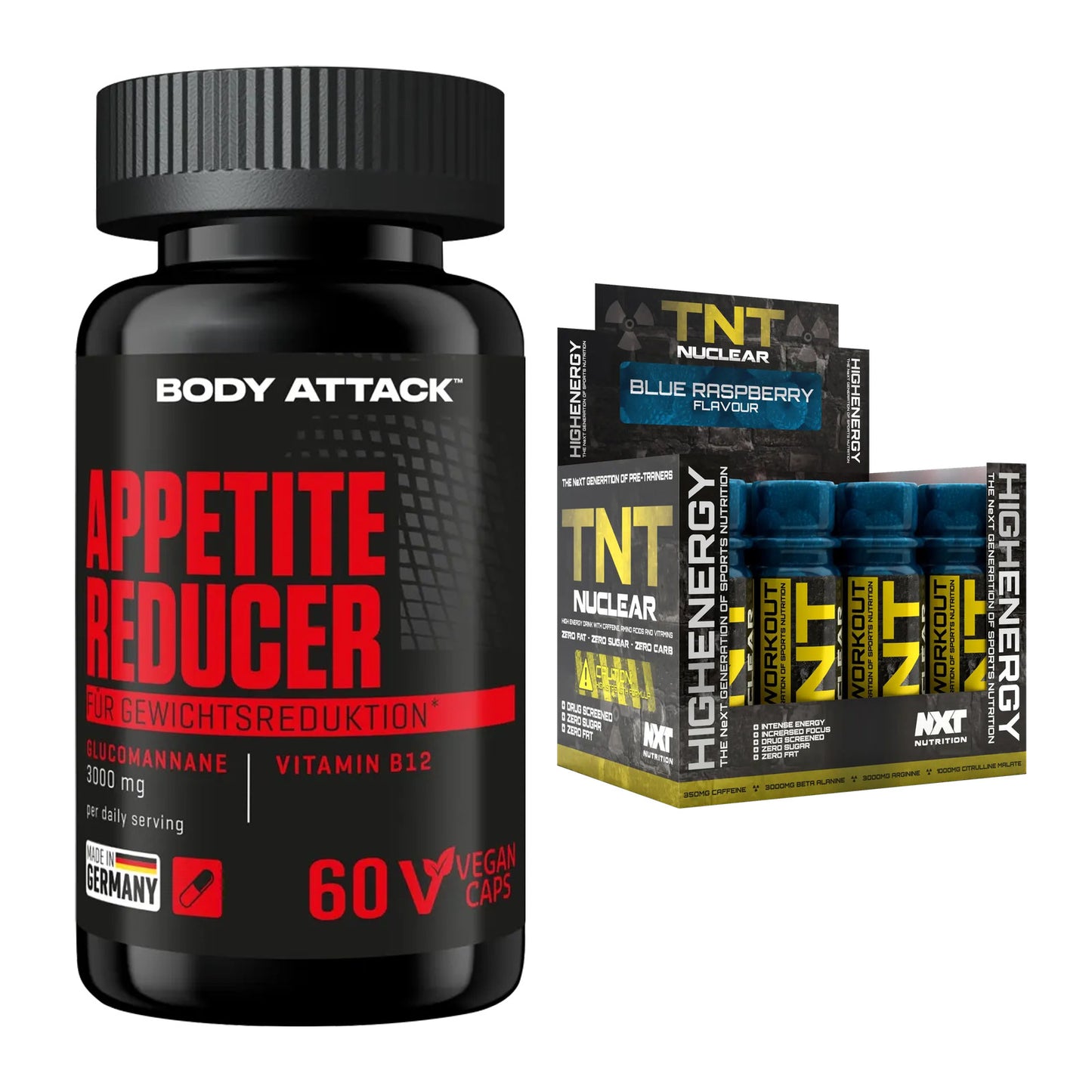 Diät-Duo: Body Attack Appetite Reducer + NXT Nutrition TNT Nuclear – alle enthaltenen Artikel
