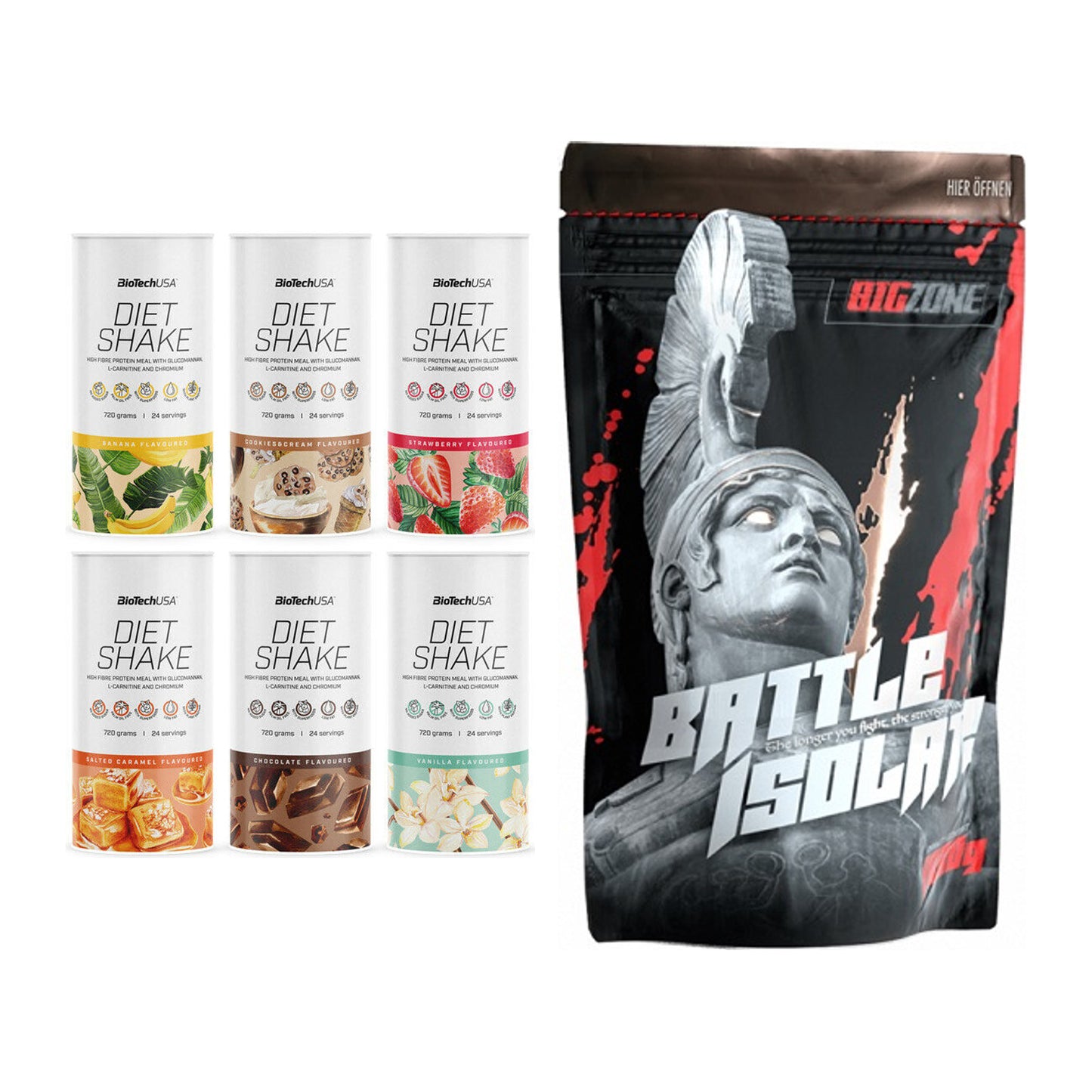 Diät-Duo: BioTech Diet Shake + Big Zone Battle Isolate – alle enthaltenen Artikel