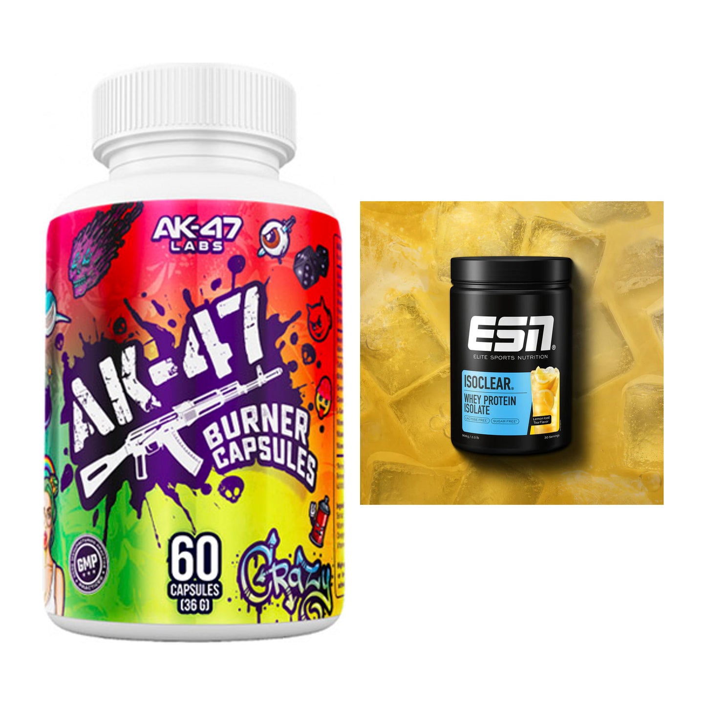 Diät-Duo: AK47 Labs Fatburner + ESN ISOCLEAR Whey Isolate – alle enthaltenen Artikel