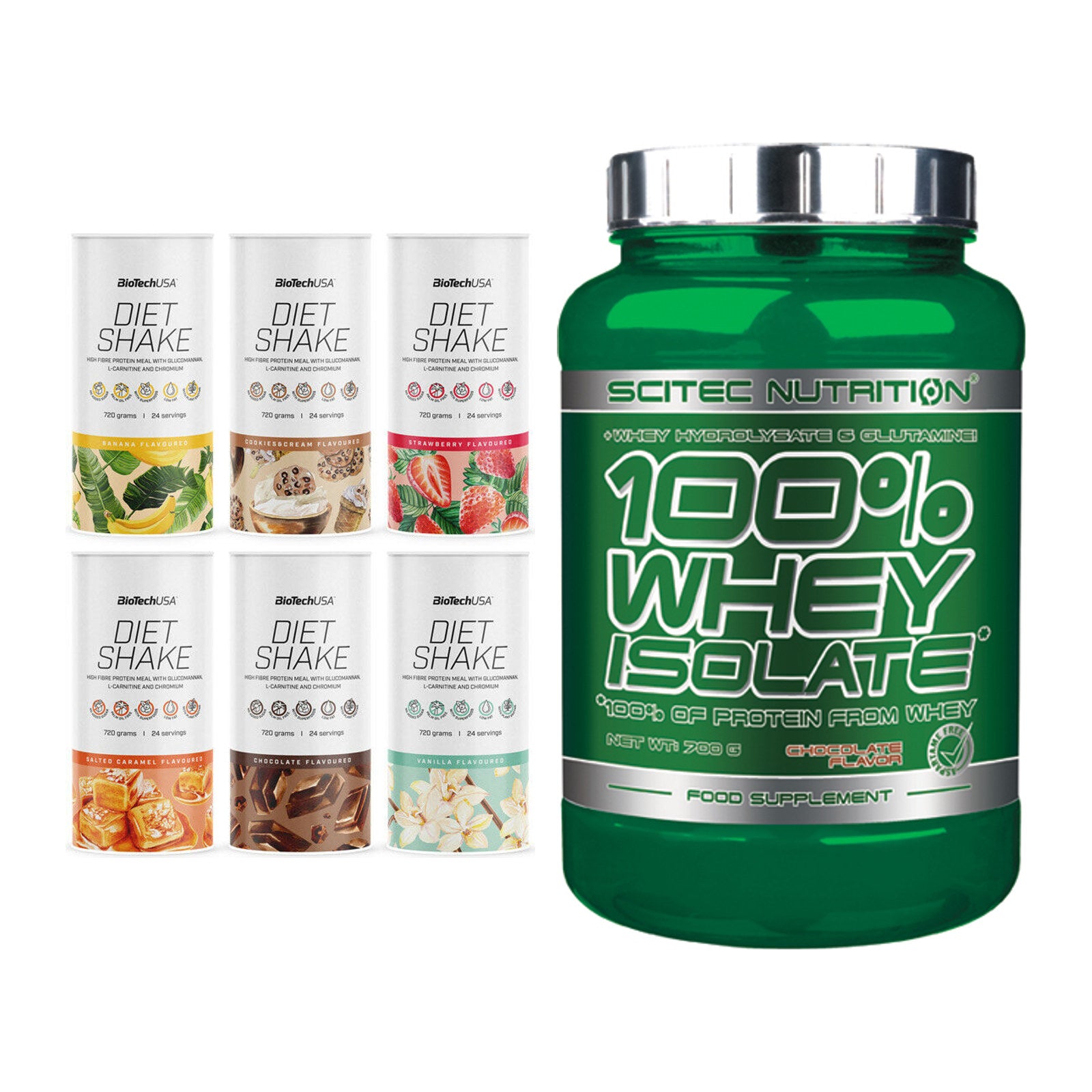 Diät-Duo: BioTech Diet Shake + Scitec Whey Isolate – alle enthaltenen Artikel