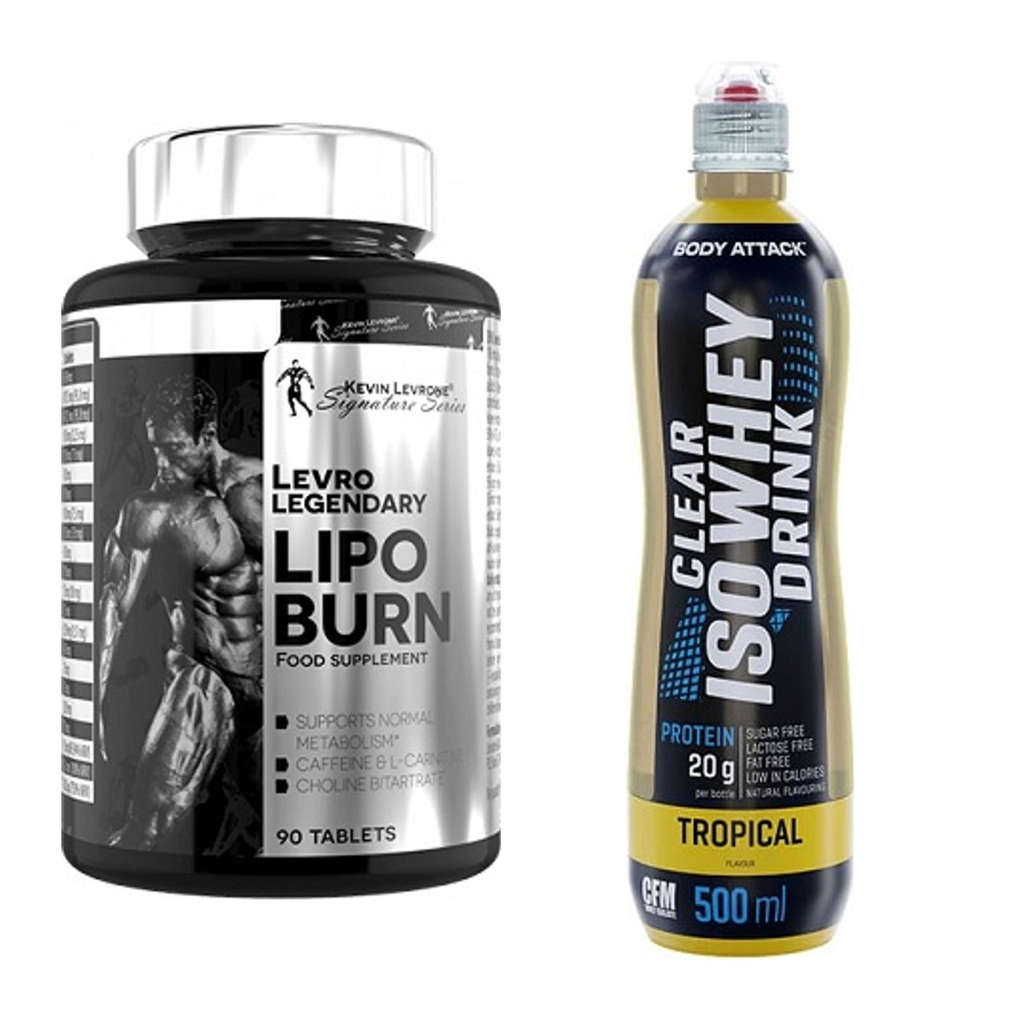 Diät-Duo: Kevin Levrone Lipo Burn + Body Attack Clear Iso Whey Drink – alle enthaltenen Artikel