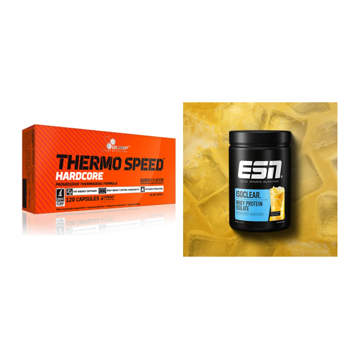 Diät-Duo: Olimp Thermo Speed Hardcore Mega + ESN ISOCLEAR Whey Isolate – alle enthaltenen Artikel