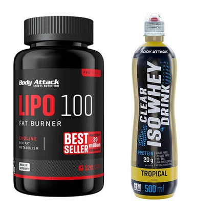 Diät-Duo: Body Attack Lipo 100 (120 + Body Attack Clear Iso Whey – alle enthaltenen Artikel