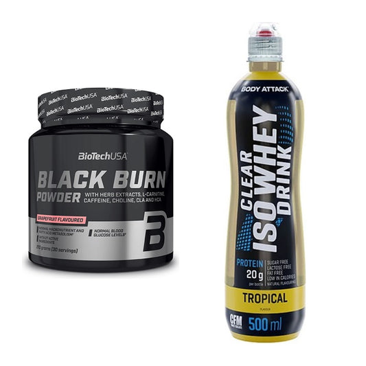 Diät-Duo: BioTech Black Burn Powder + Body Attack Clear Iso Whey Drink – alle enthaltenen Artikel