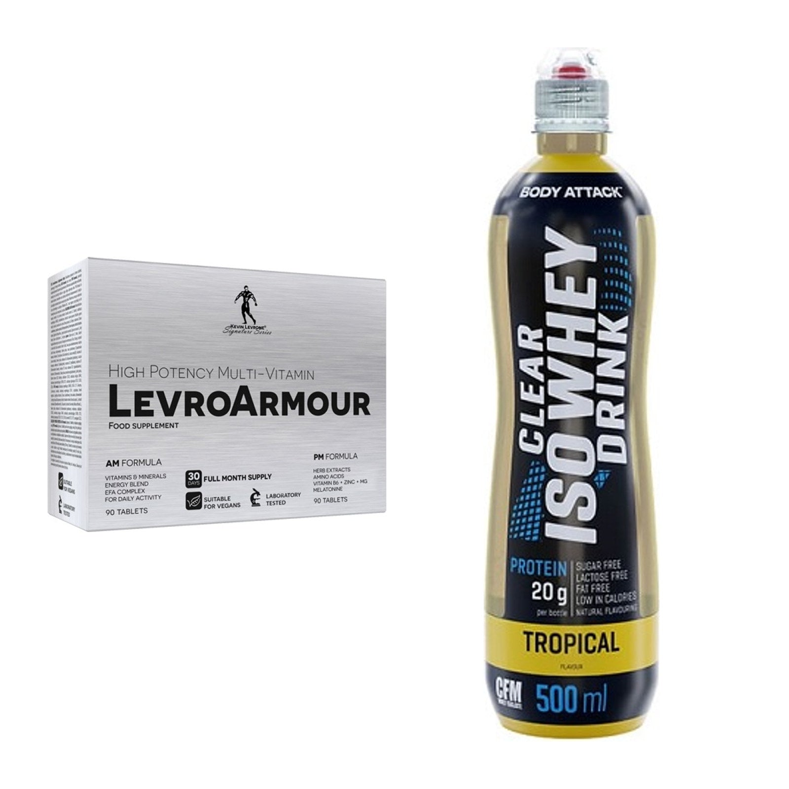 Diät-Duo: Kevin Levrone Levro Armour + Body Attack Clear Iso Whey – alle enthaltenen Artikel
