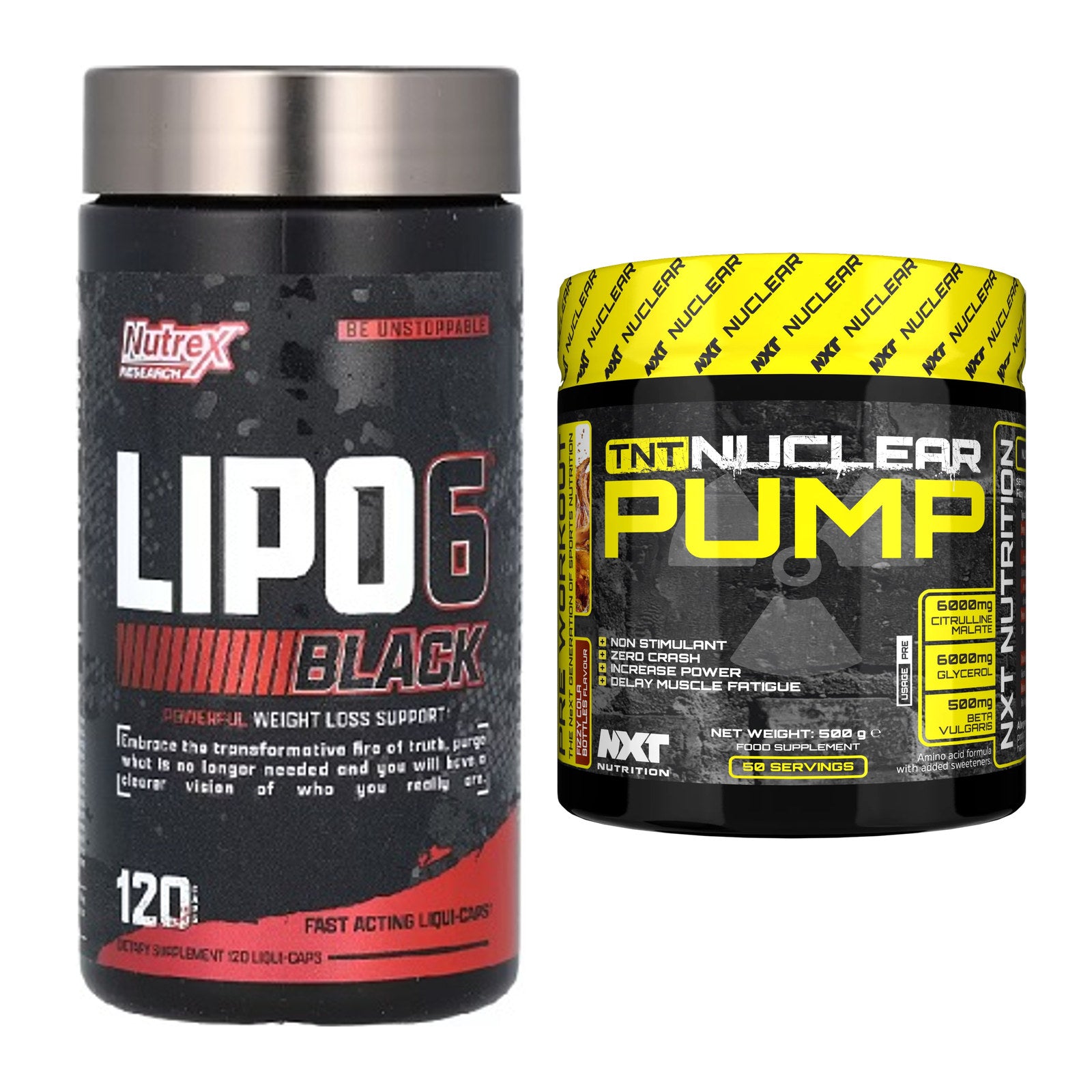 Diät-Duo: Nutrex Lipo 6 black 120 + NXT Nutrition TNT Nuclear – alle enthaltenen Artikel