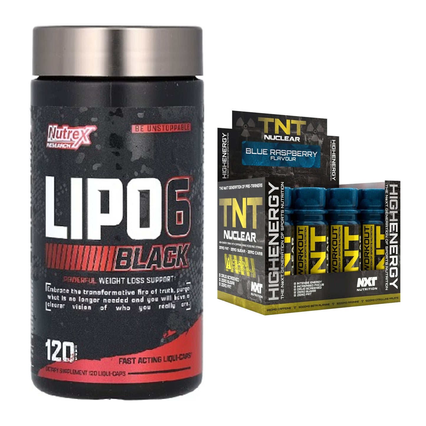 Diät-Duo: Nutrex Lipo 6 black 120 + NXT Nutrition TNT Nuclear – alle enthaltenen Artikel