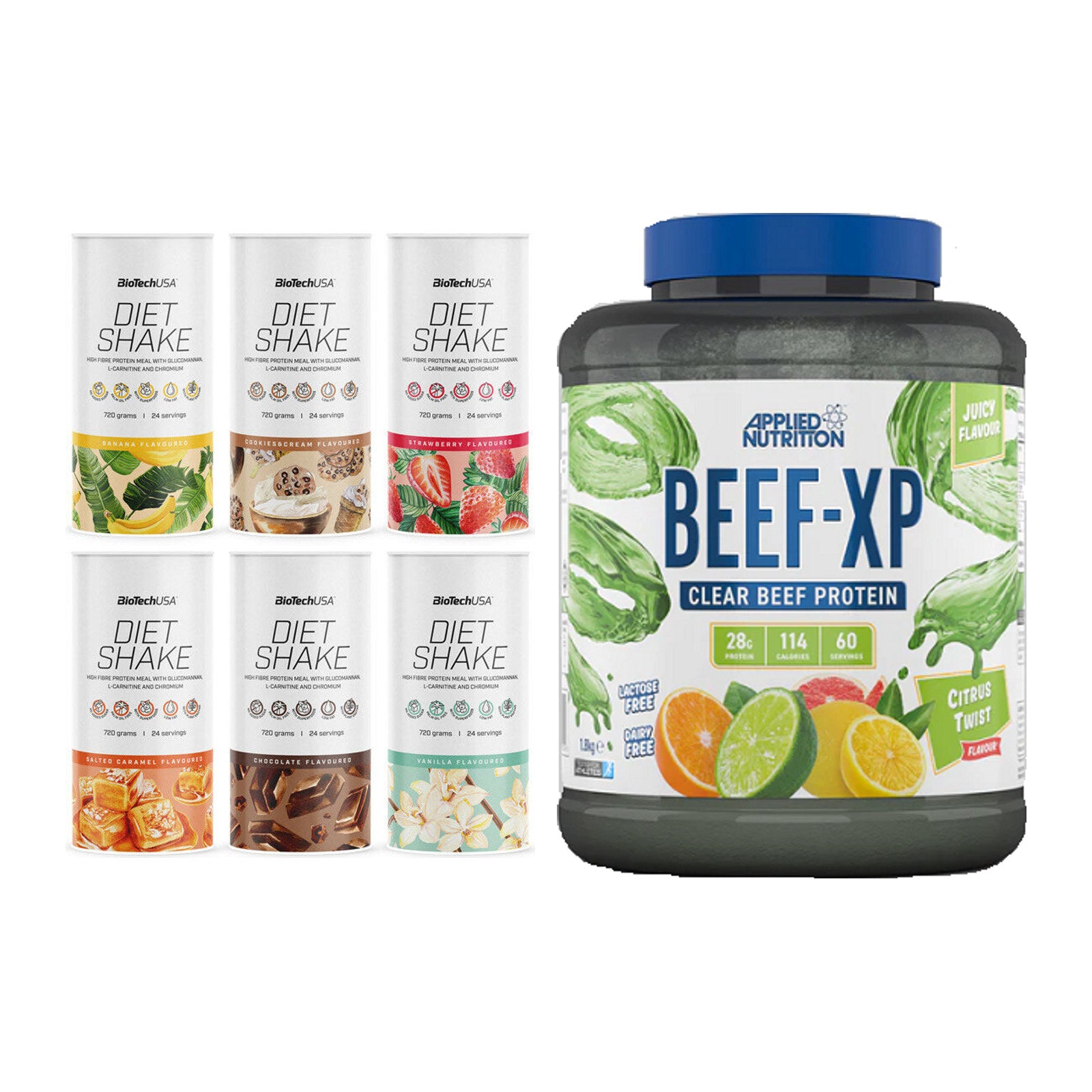 Diät-Duo: BioTech Diet Shake + Applied Nutrition Clear Beef XP – alle enthaltenen Artikel