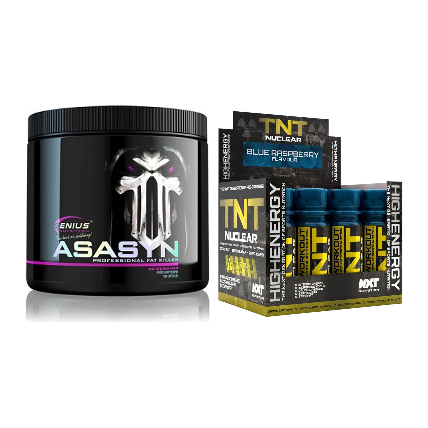 Diät-Duo: Genius Nutrition Asasyn + NXT Nutrition TNT Nuclear Shots – alle enthaltenen Artikel