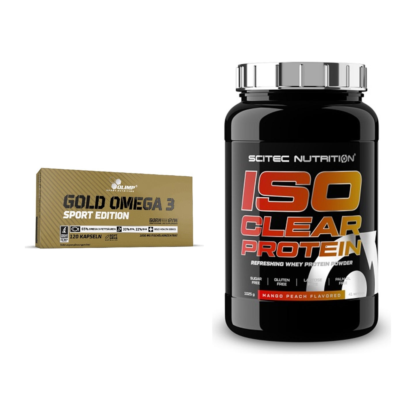 Diät-Duo: Olimp Omega 3 Sport Edition + Scitec IsoClear Protein – alle enthaltenen Artikel