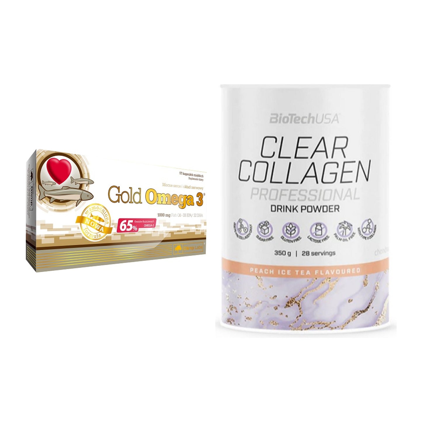 Diät-Duo: Olimp Omega 3 Gold Edition + BioTech Clear Collagen – alle enthaltenen Artikel
