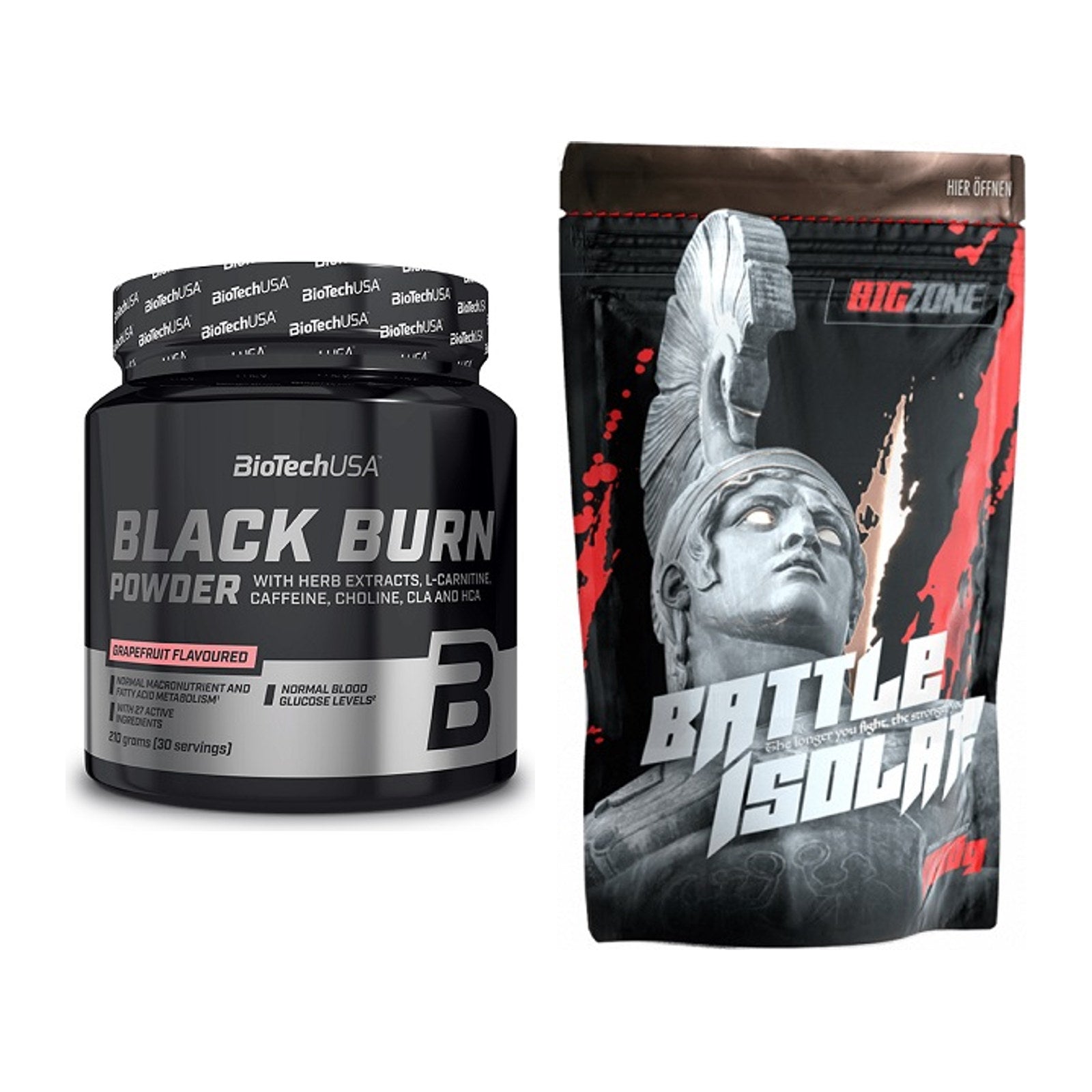 Diät-Duo: BioTech Black Burn Powder + Big Zone Battle Isolate – alle enthaltenen Artikel