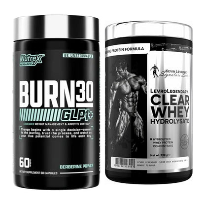 Diät-Duo: Nutrex Burn 30 GLP1+ Control + Kevin Levrone Clear Whey – alle enthaltenen Artikel