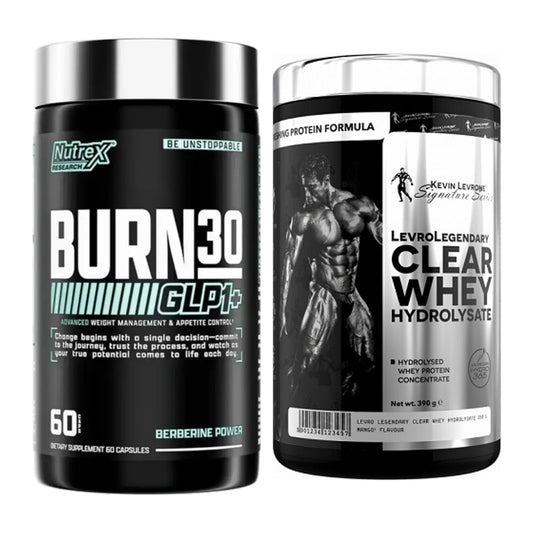 Diät-Duo: Nutrex Burn 30 GLP1+ Control + Kevin Levrone Clear Whey – alle enthaltenen Artikel