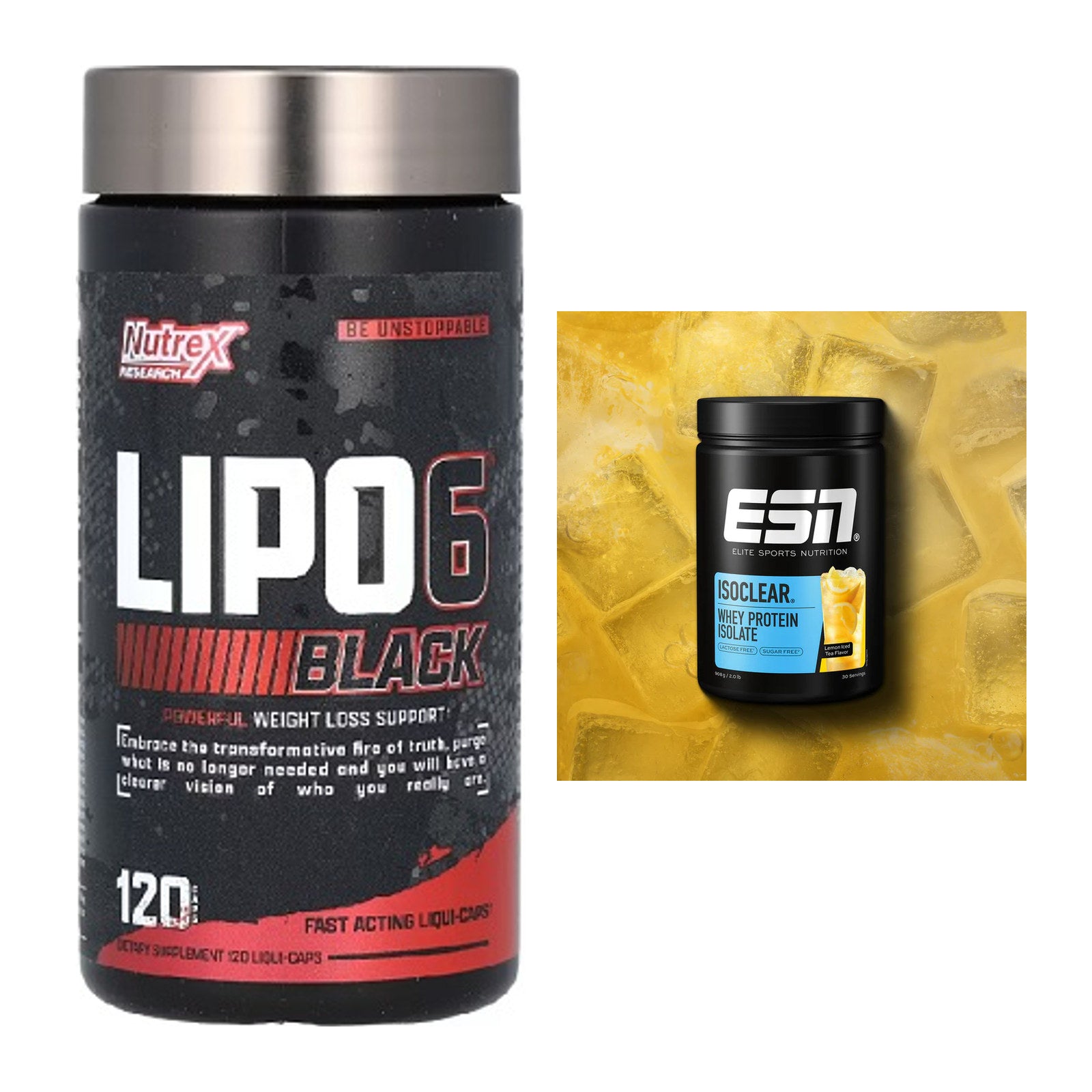 Diät-Duo: Nutrex Lipo 6 black 120 liquid + ESN ISOCLEAR Whey Isolate – alle enthaltenen Artikel