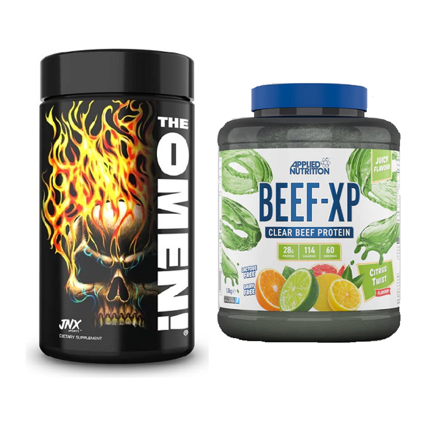 Diät-Duo: JNX Sports The Omen! 100 + Applied Nutrition Clear Beef – alle enthaltenen Artikel