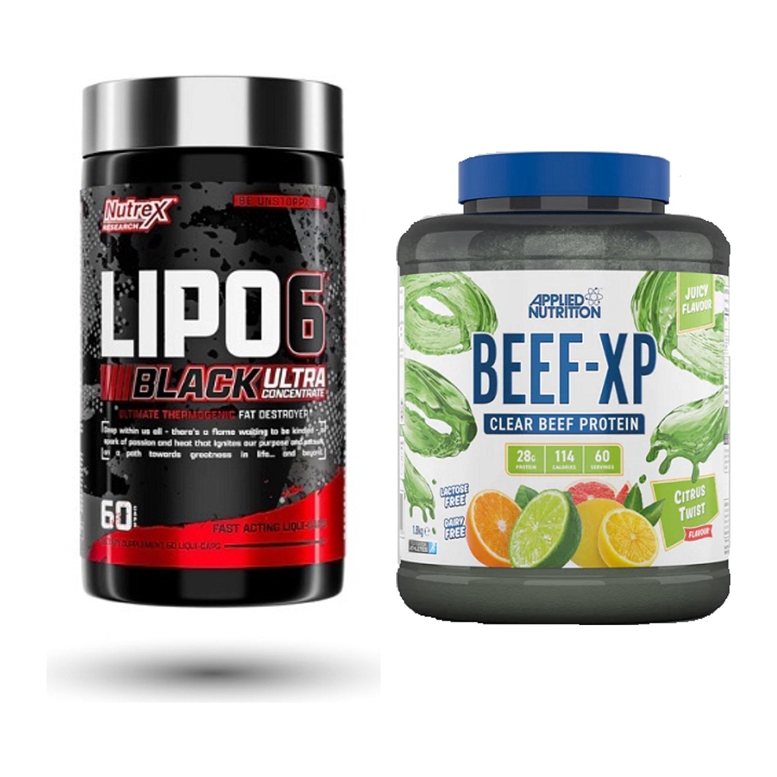 Diät-Duo: Nutrex Lipo 6 black Ultra + Applied Nutrition Clear Beef XP – alle enthaltenen Artikel