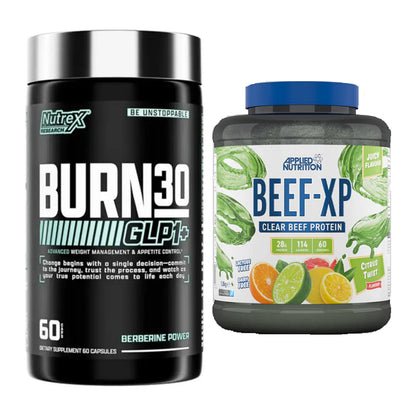 Diät-Duo: Nutrex Burn 30 GLP1+ Control + Applied Nutrition Clear Beef – alle enthaltenen Artikel