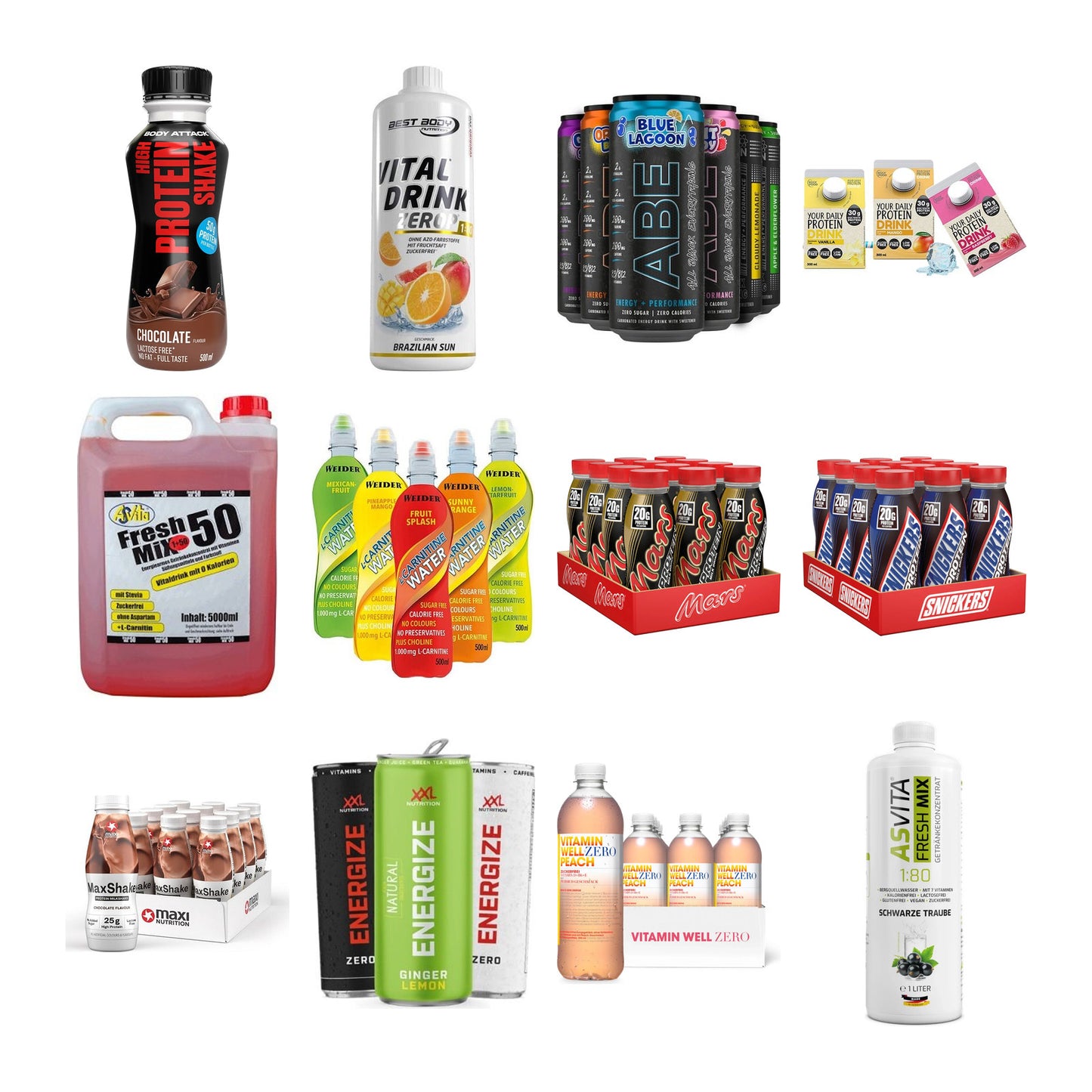 Drinks-Kiste: Body Attack + Best Body + Applied + 9 weitere – alle enthaltenen Artikel