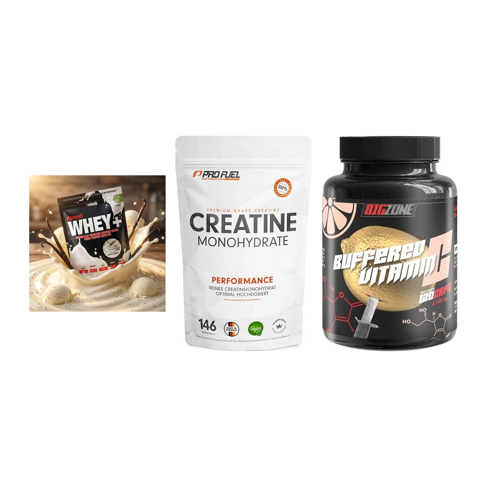 Einsteiger-Set: Sinob Honest + ProFuel Creatine + Big Zone Buffere – alle enthaltenen Artikel