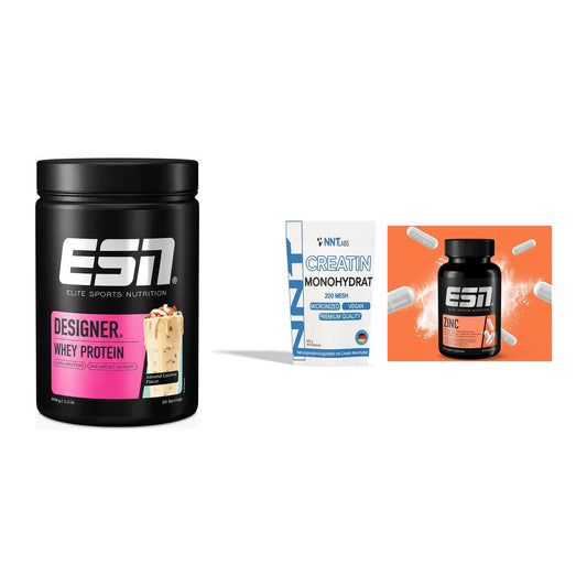 Einsteiger-Set: ESN Designer Whey + NNT Creatin Monohydrat + ESN Zinc – alle enthaltenen Artikel