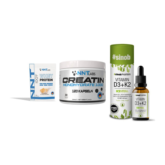 Einsteiger-Set: NNT Whey + NNT Creatin 1000 + Sinob Vitamin D3 – alle enthaltenen Artikel