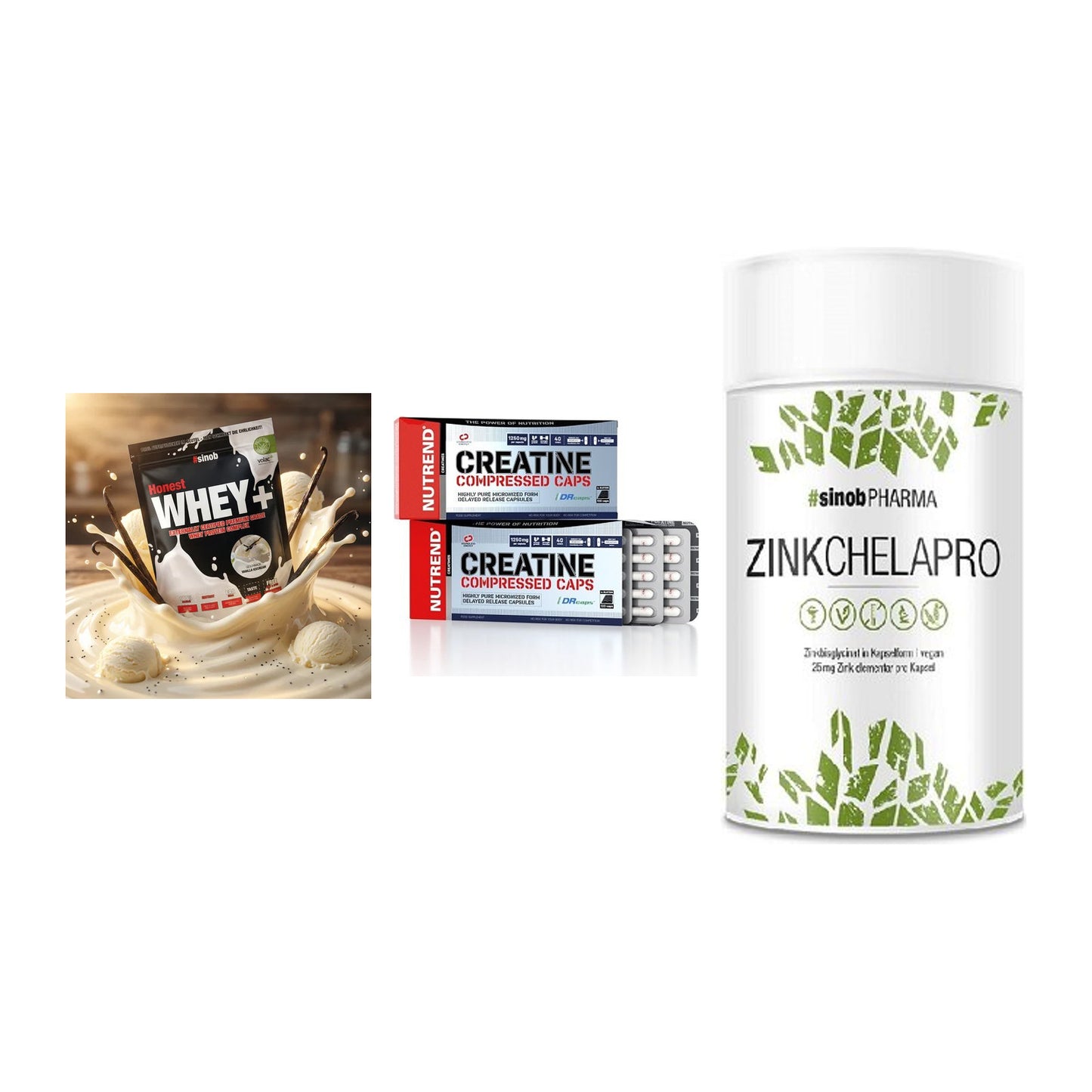 Einsteiger-Set: Sinob Honest + Nutrend Creatine + Sinob Zink – alle enthaltenen Artikel