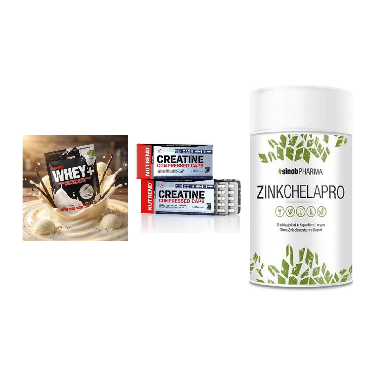 Einsteiger-Set: Sinob Honest + Nutrend Creatine + Sinob Zink – alle enthaltenen Artikel