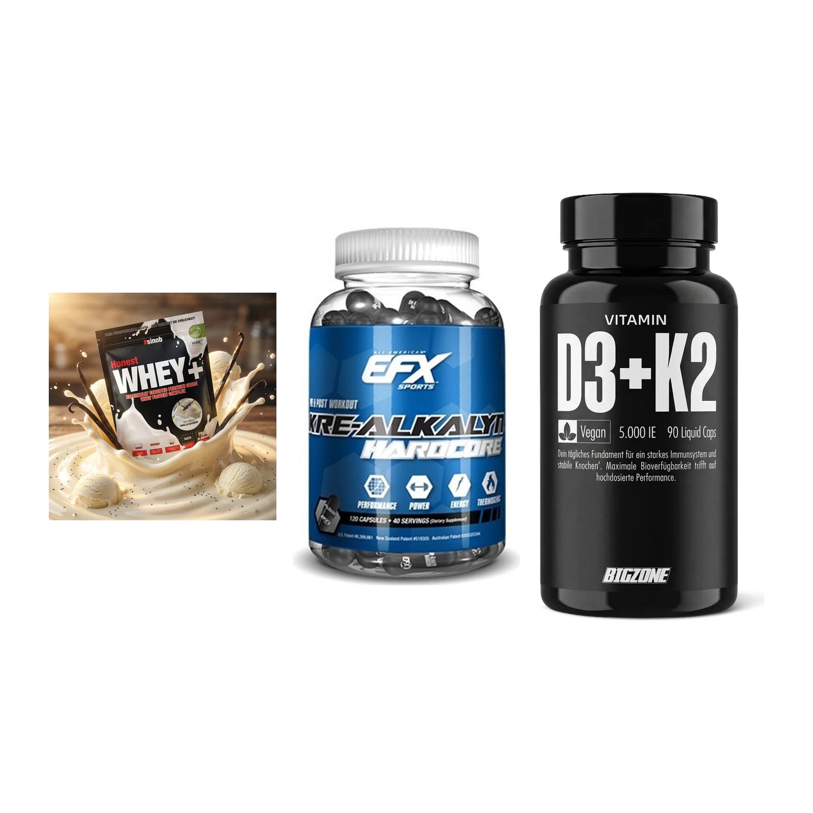 Einsteiger-Set: Sinob Honest + EFX Kre-Alkalyn + Big Zone Vitamin – alle enthaltenen Artikel