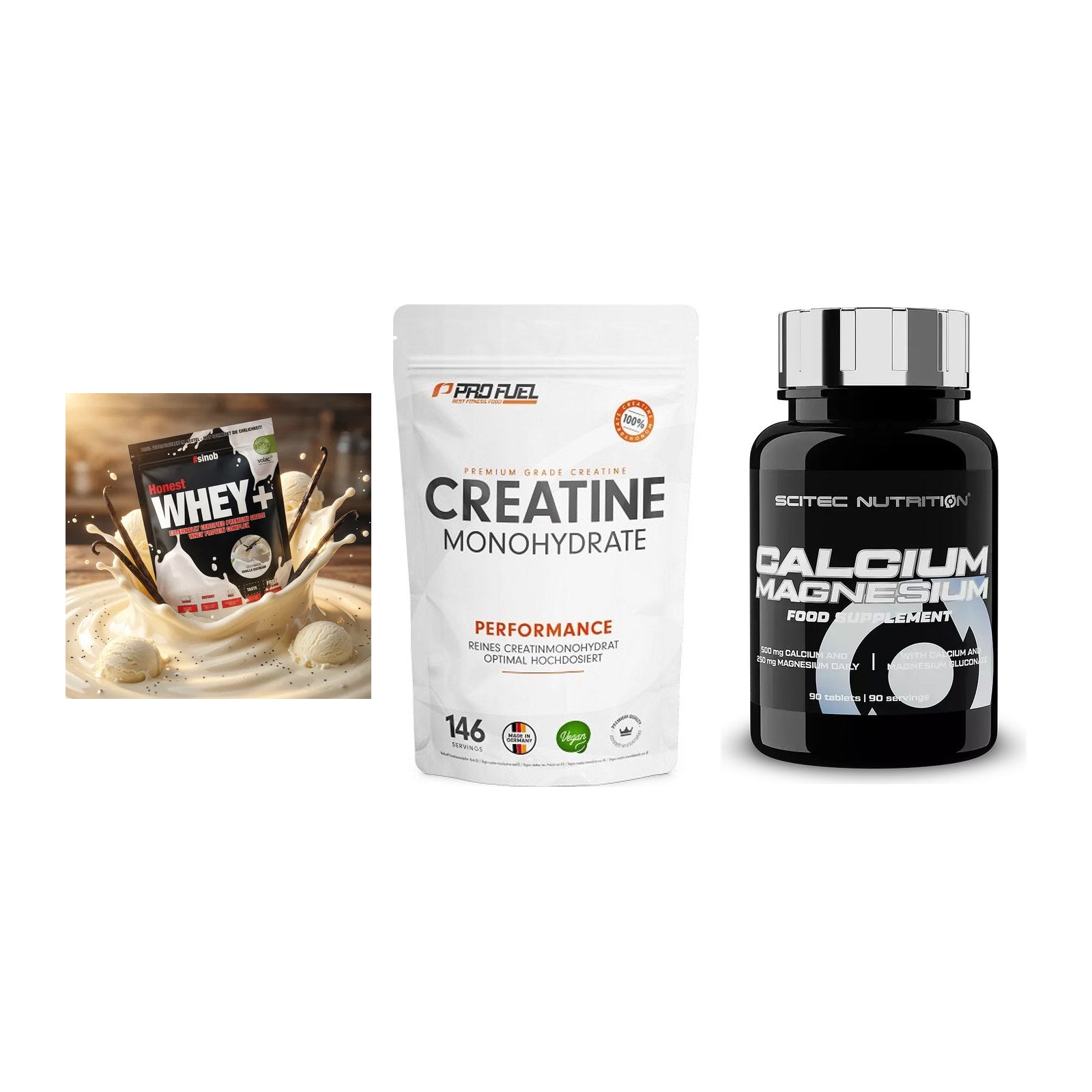 Einsteiger-Set: Sinob Honest + ProFuel Creatine + Scitec Calcium – alle enthaltenen Artikel