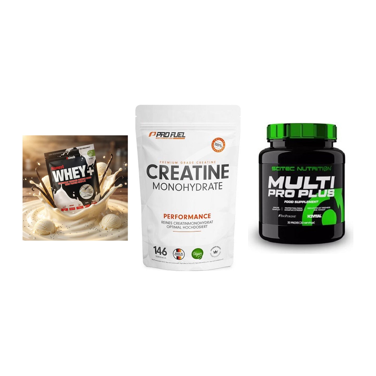 Einsteiger-Set: Sinob Honest + ProFuel Creatine + Scitec Multi Pro – alle enthaltenen Artikel