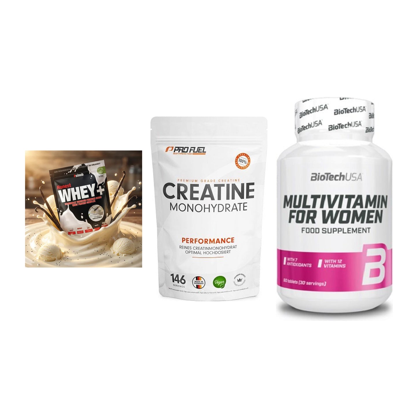 Einsteiger-Set: Sinob Honest + ProFuel Creatine + BioTech Multivit – alle enthaltenen Artikel