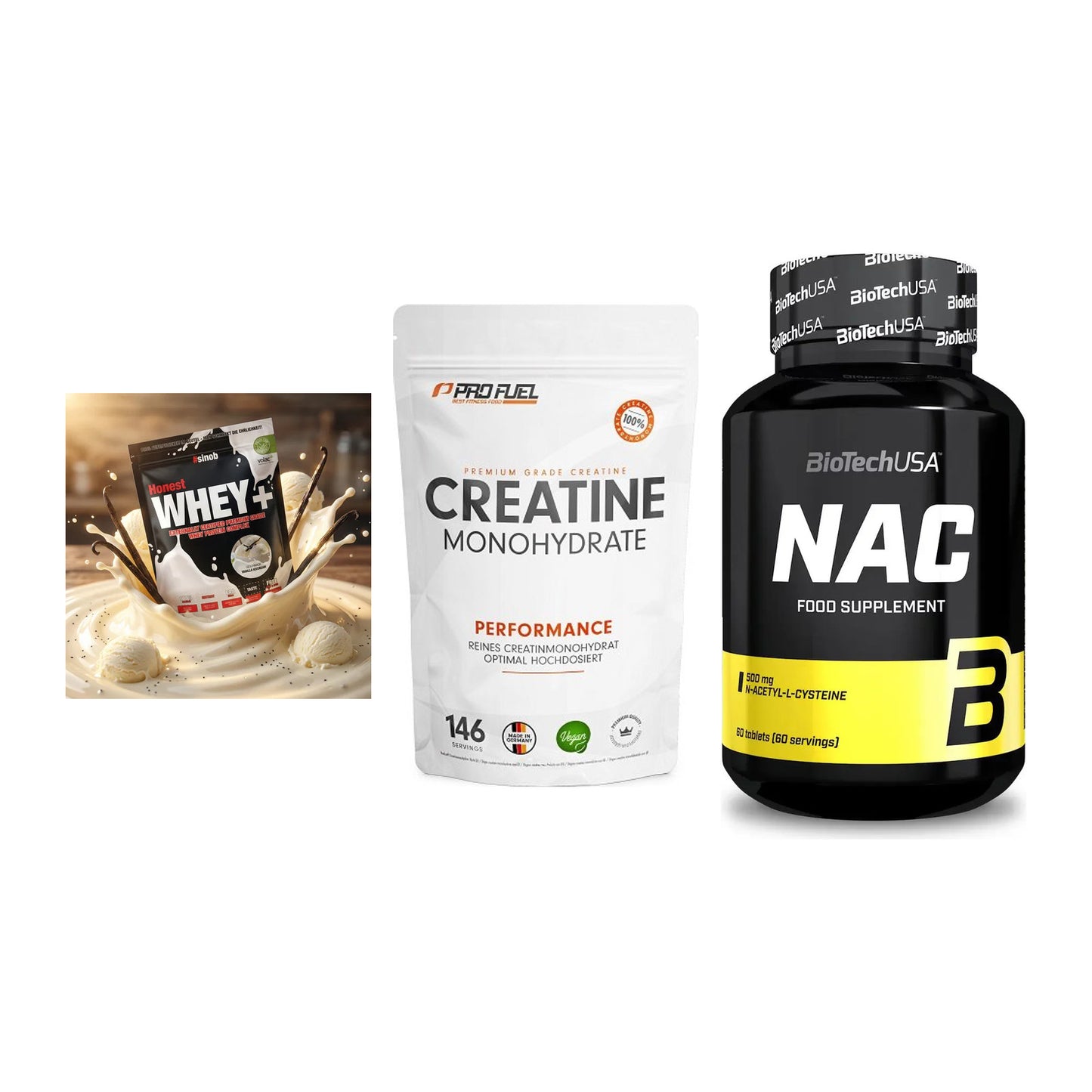 Einsteiger-Set: Sinob Honest + ProFuel Creatine + BioTech NAC – alle enthaltenen Artikel