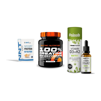 Einsteiger-Set: NNT Whey + Scitec Creatine + Sinob Vitamin D3 – alle enthaltenen Artikel