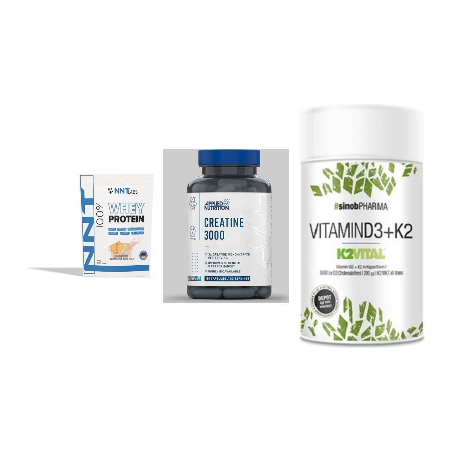 Einsteiger-Set: NNT Whey + Applied Nutritio + Sinob Vitamin D3 – alle enthaltenen Artikel