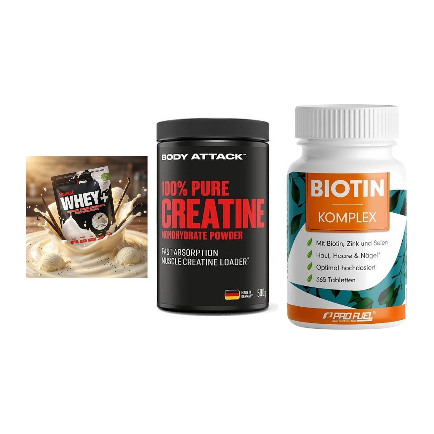 Einsteiger-Set: Sinob Honest + Body Attack 100% + ProFuel BIOTIN – alle enthaltenen Artikel