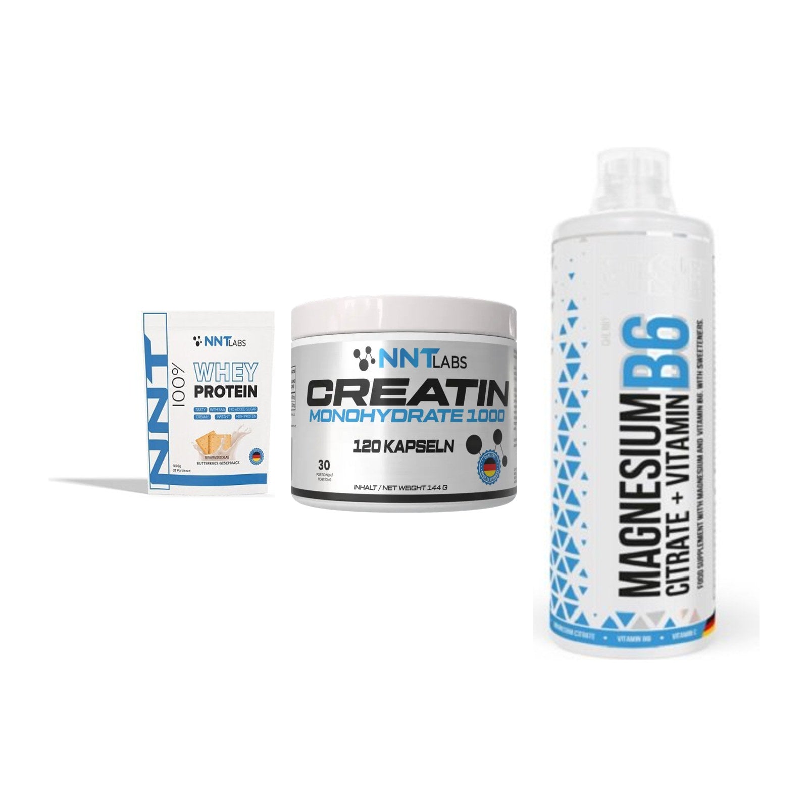 Einsteiger-Set: NNT Whey + NNT Creatin 1000 mg + MST Magnesium B6 – alle enthaltenen Artikel