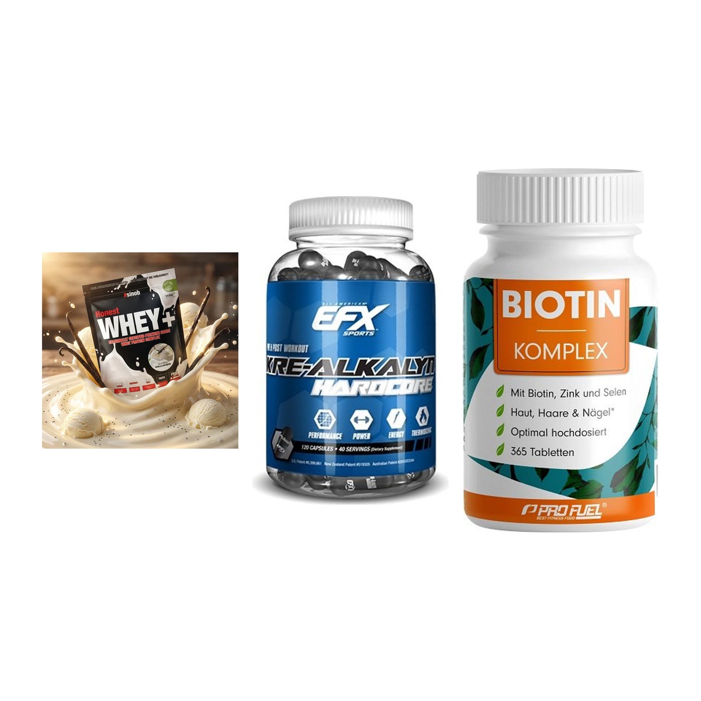 Einsteiger-Set: Sinob Honest + EFX Kre-Alkalyn + ProFuel BIOTIN – alle enthaltenen Artikel