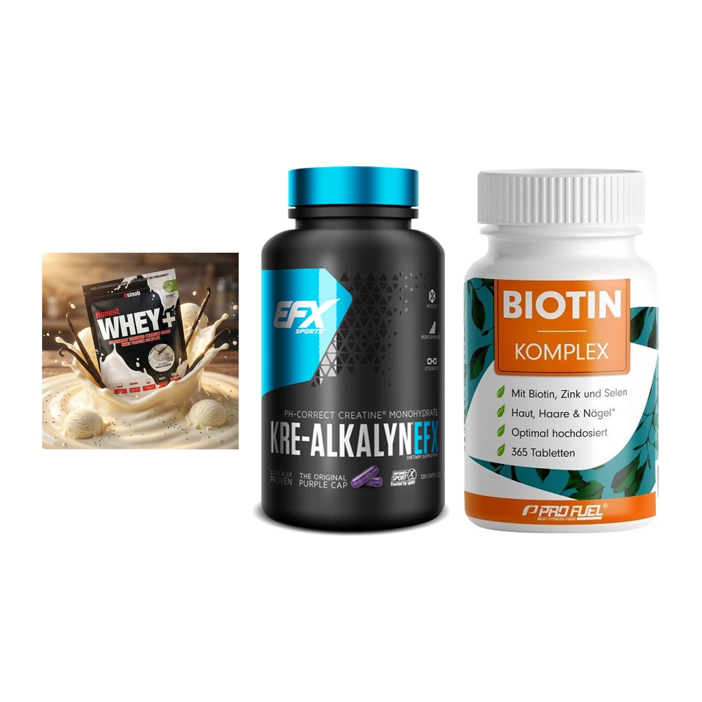 Einsteiger-Set: Sinob Honest + EFX Kre-Alkalyn + ProFuel BIOTIN – alle enthaltenen Artikel