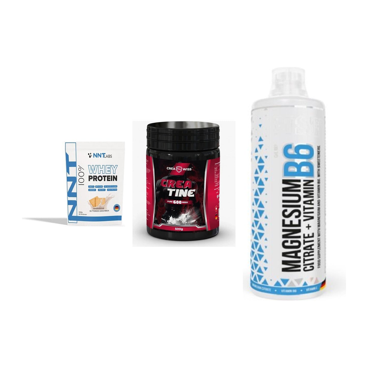 Einsteiger-Set: NNT Whey + CREASWISS + MST Magnesium B6 – alle enthaltenen Artikel