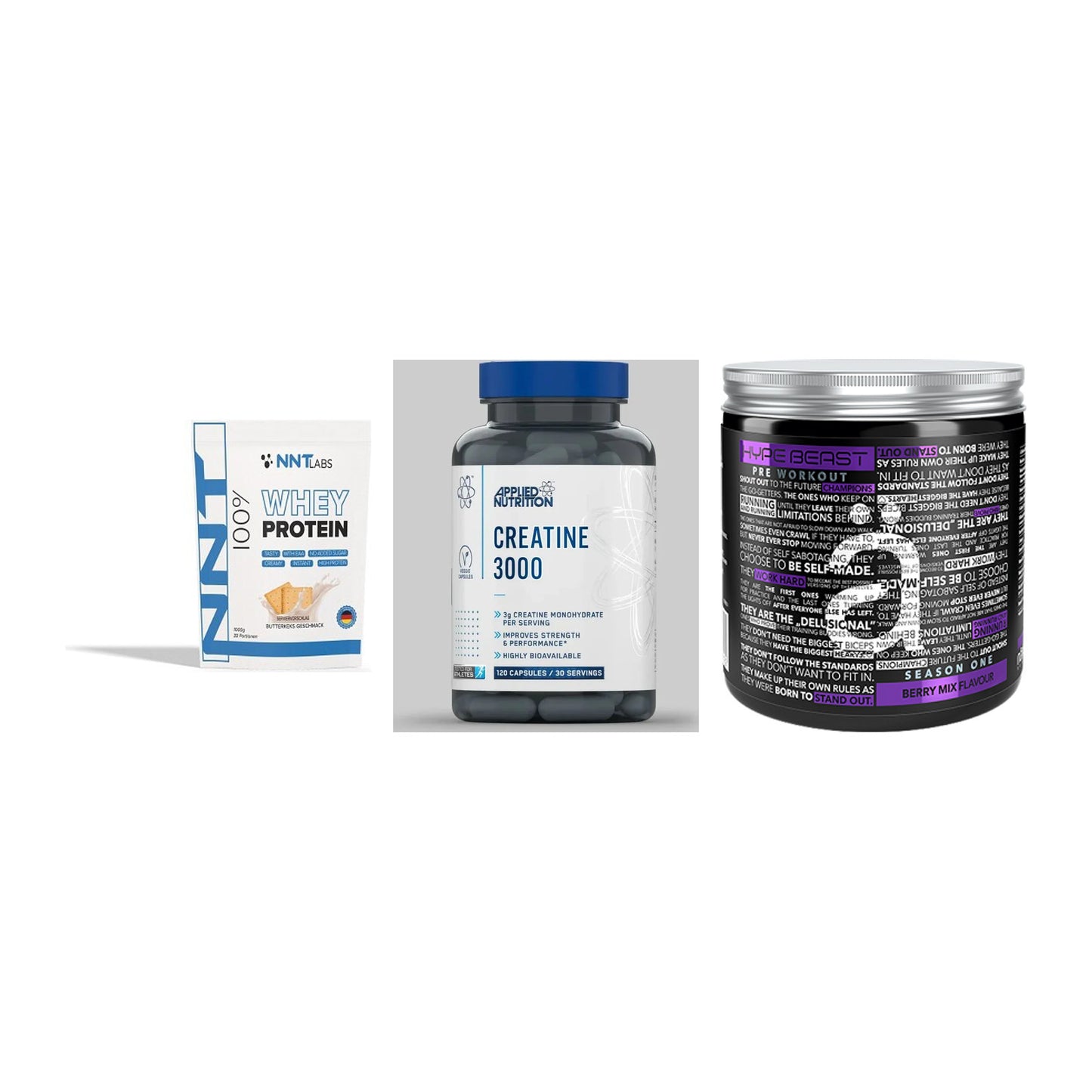 Einsteiger-Set: NNT Whey + Applied Nutritio + Nanosupps Hype – alle enthaltenen Artikel