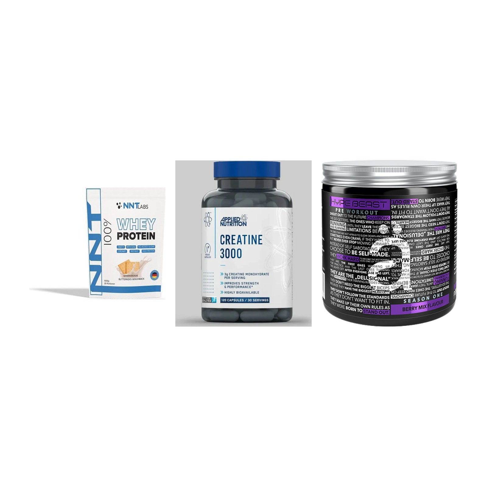Einsteiger-Set: NNT Whey + Applied Nutritio + Nanosupps Hype – alle enthaltenen Artikel