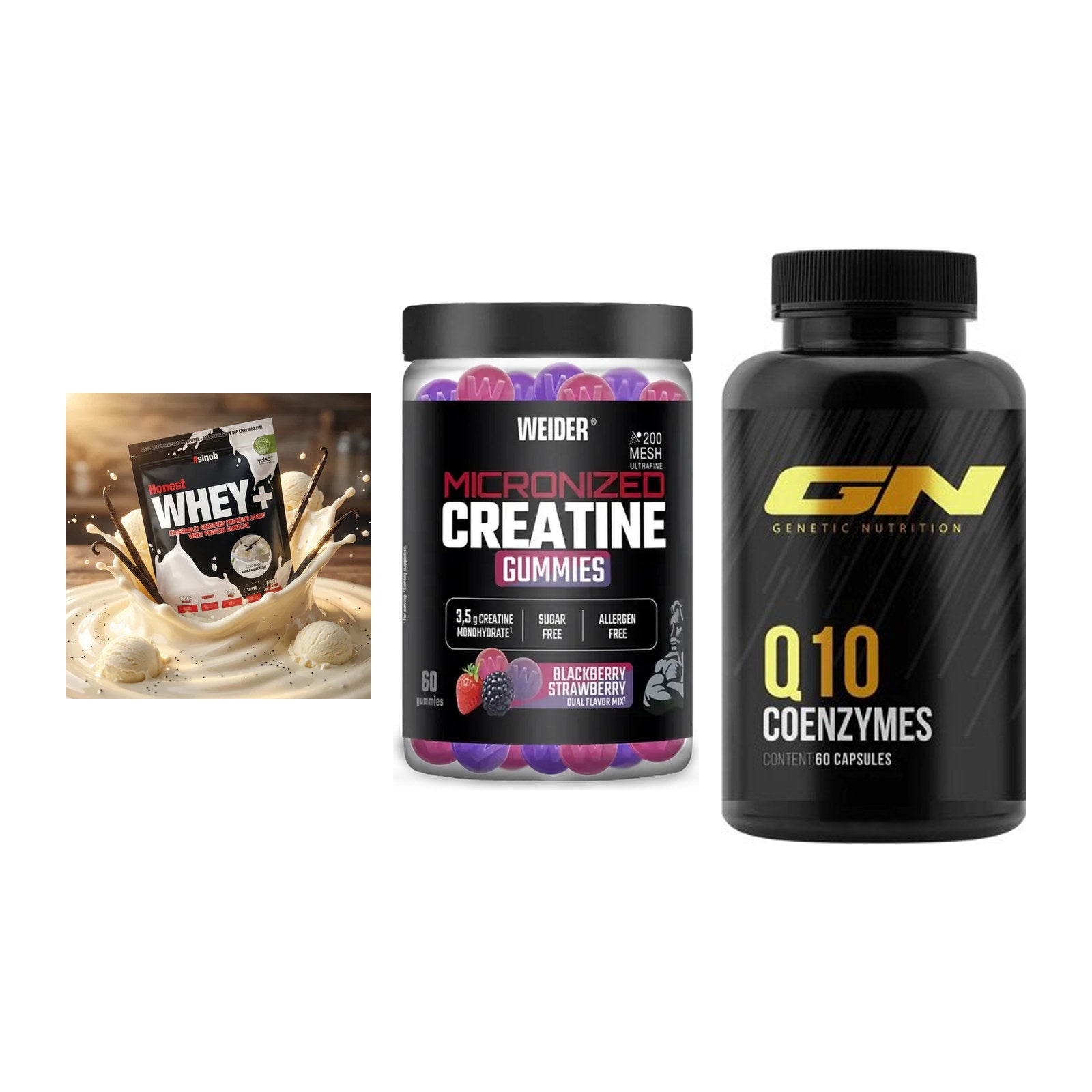 Einsteiger-Set: Sinob Honest + Weider Micronize + GN Q10 Health – alle enthaltenen Artikel