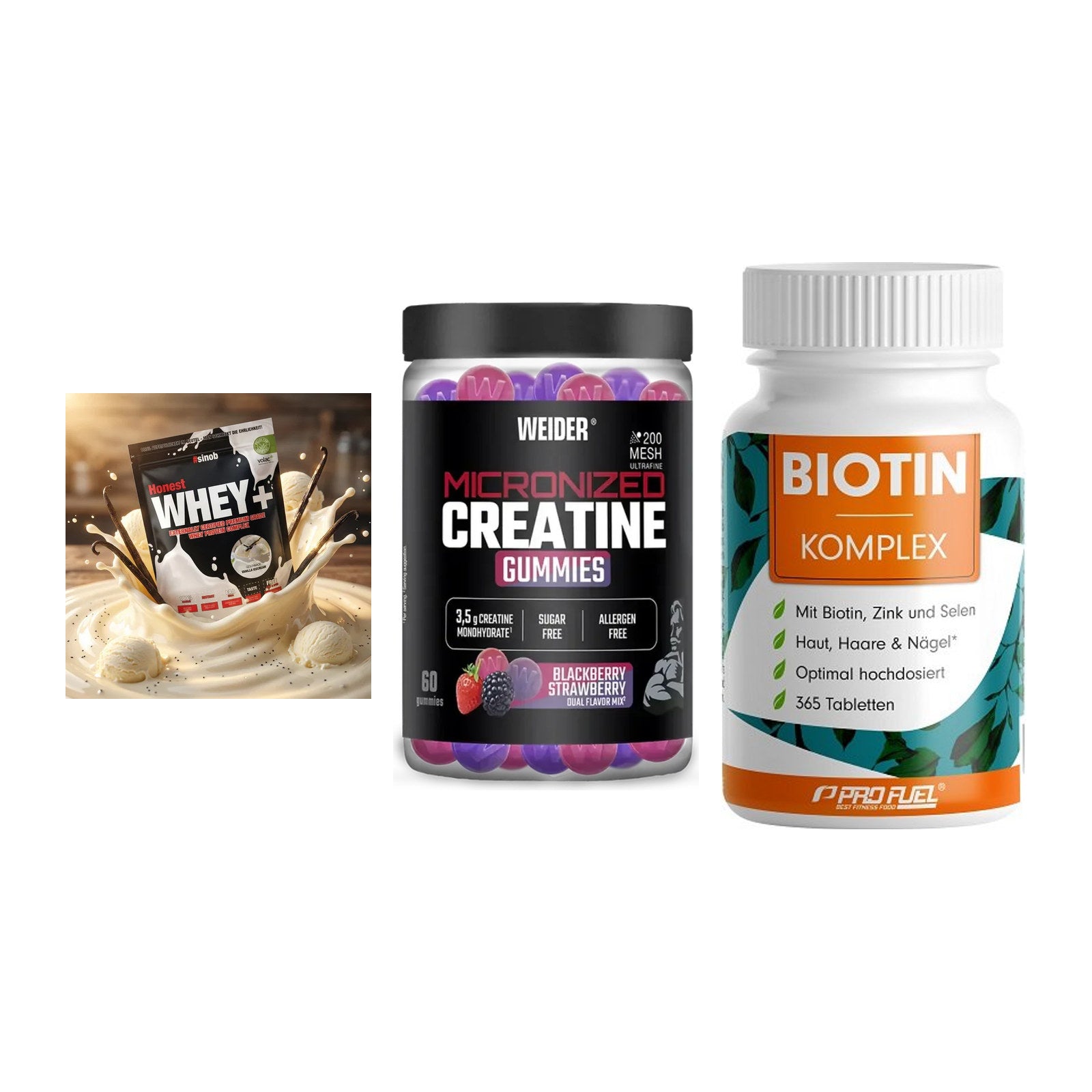 Einsteiger-Set: Sinob Honest + Weider Micronize + ProFuel BIOTIN – alle enthaltenen Artikel