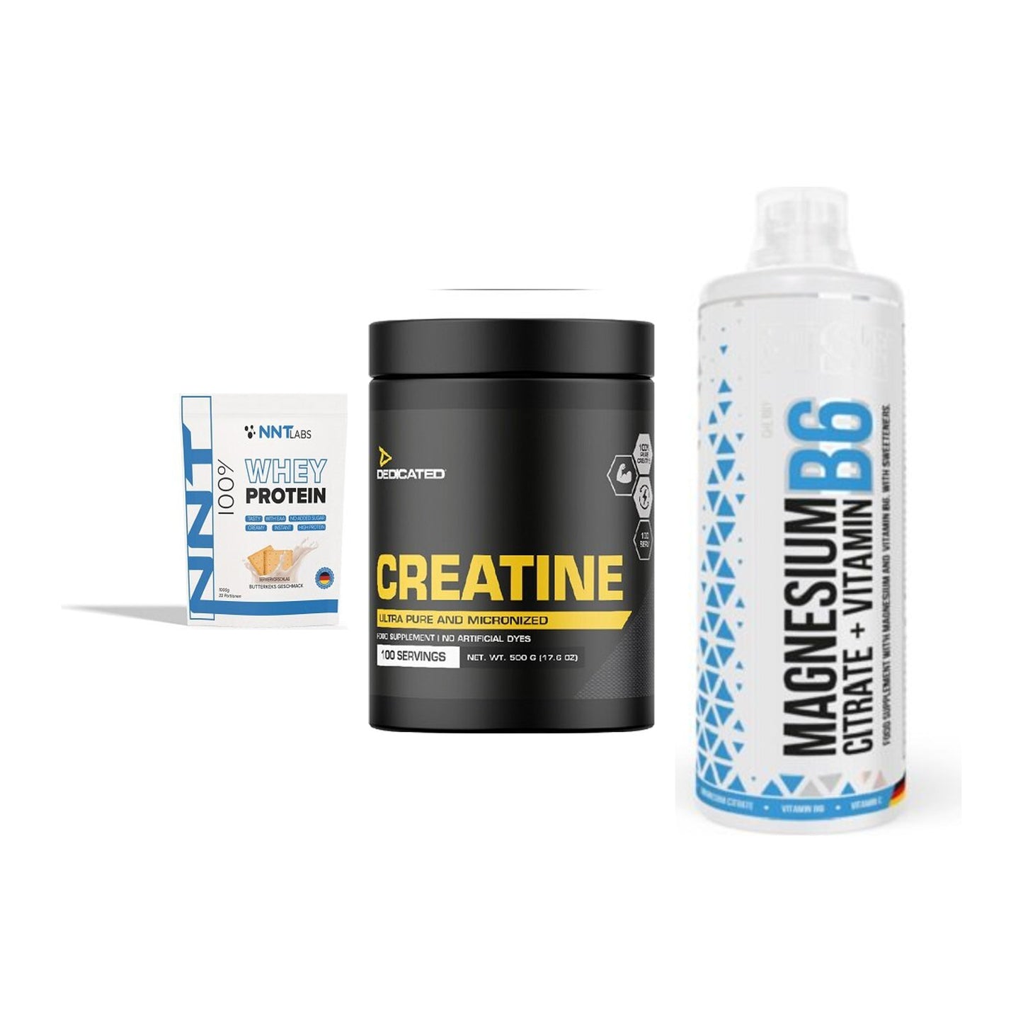 Einsteiger-Set: NNT Whey + Dedicated Creatine + MST Magnesium B6 – alle enthaltenen Artikel